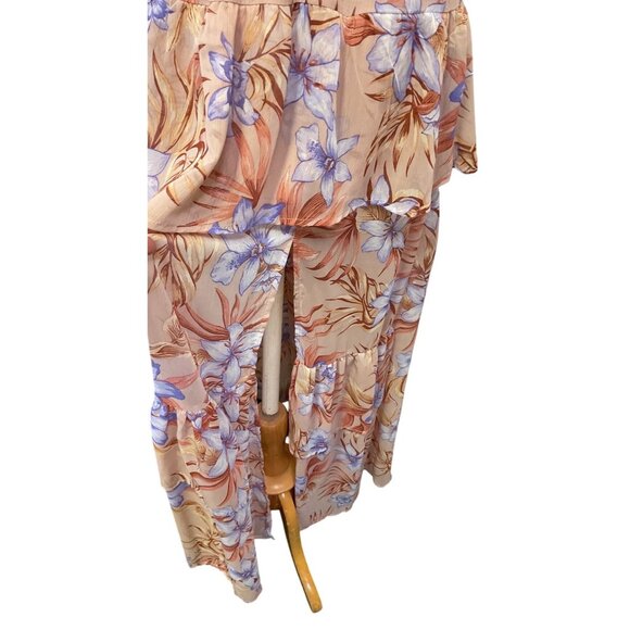 Privy Floral Print Tiered Romantic Dress Peach & Lavender Size M - Picture 6 of 7